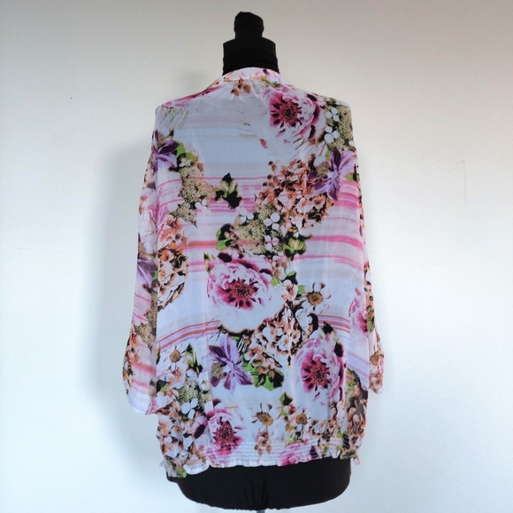 Ana Semi Sheer Spring Wire & Pink Floral Blouse 1X - Picture 2 of 4